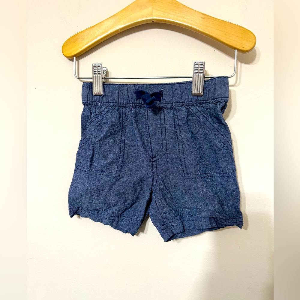 First Impressions | Chambray Blue Flat Front Baby Boy Shorts | Size 12 Months